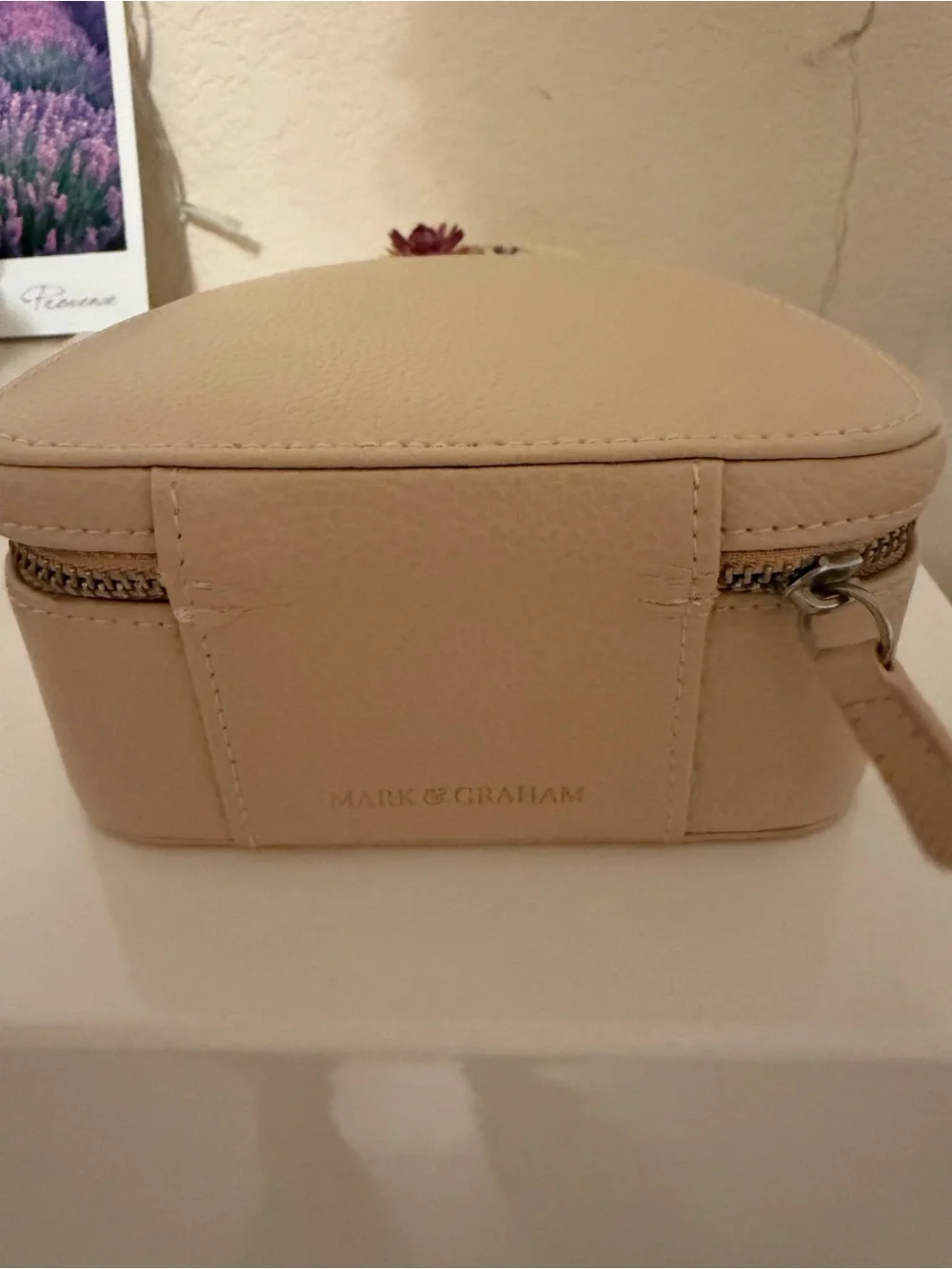 Mark & Graham Cream Travel Jewelry Case leather with linen lining